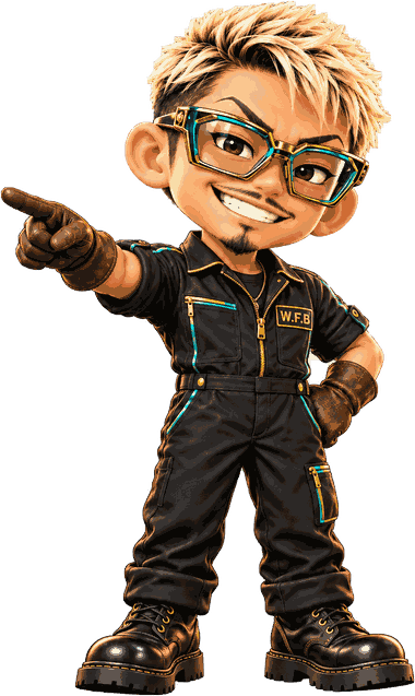左を指して説明している森田将之のキャラクター